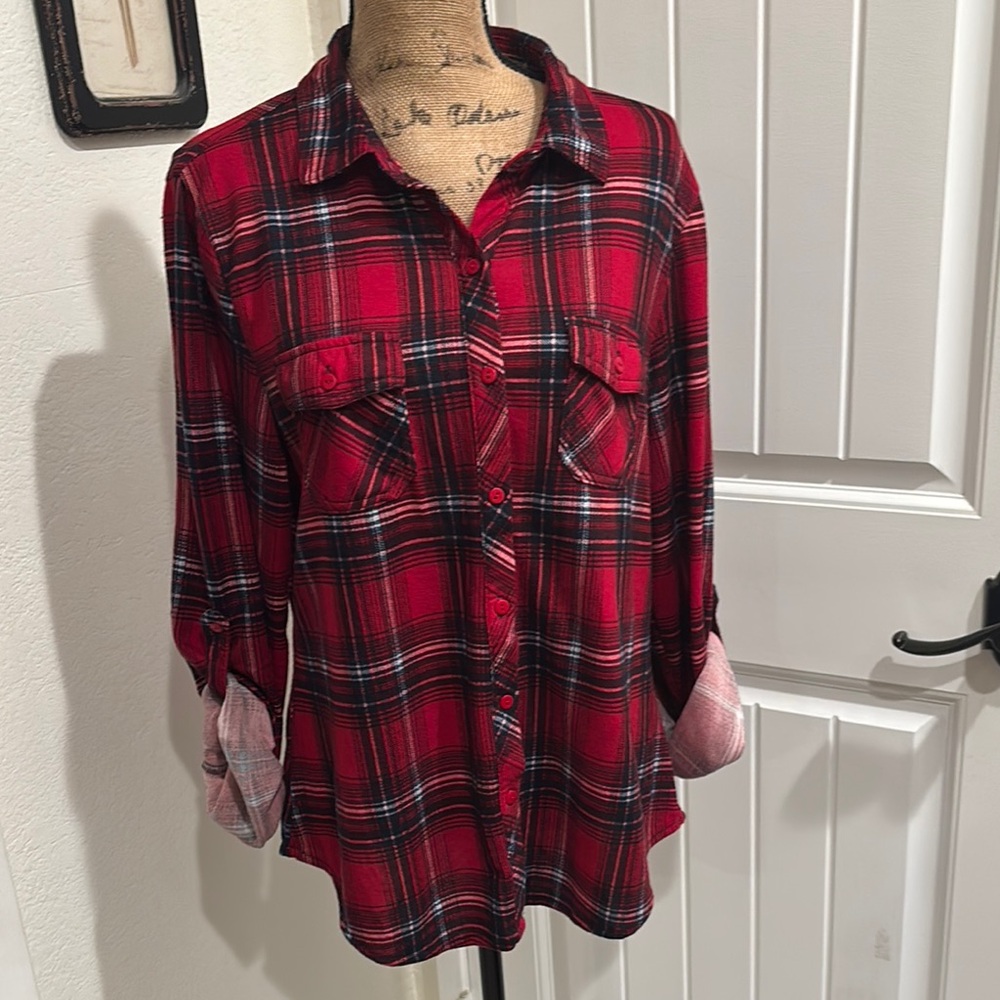 Red Plaid Button-Up Shirt